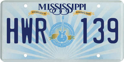 MS license plate HWR139