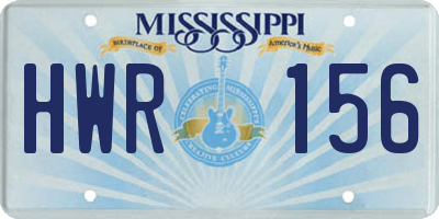 MS license plate HWR156