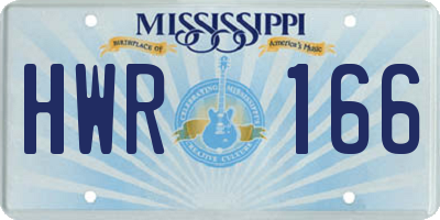 MS license plate HWR166