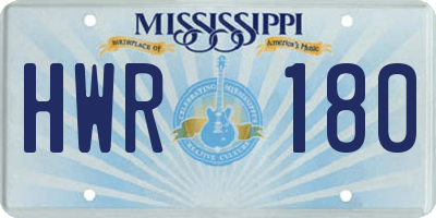 MS license plate HWR180