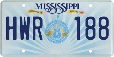MS license plate HWR188