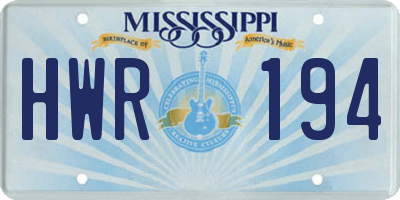 MS license plate HWR194