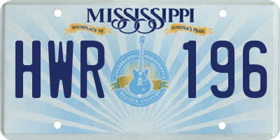 MS license plate HWR196