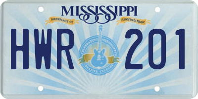 MS license plate HWR201