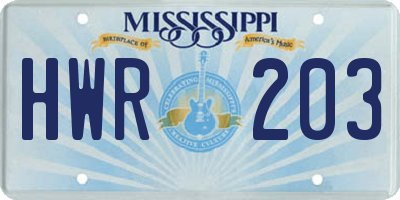 MS license plate HWR203