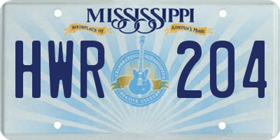 MS license plate HWR204