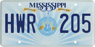 MS license plate HWR205