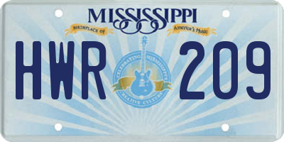 MS license plate HWR209