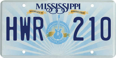 MS license plate HWR210