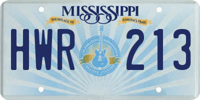 MS license plate HWR213