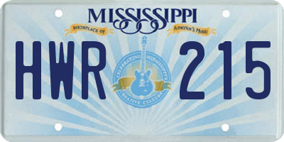 MS license plate HWR215