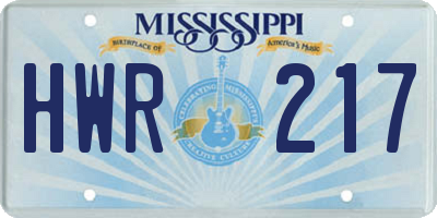 MS license plate HWR217
