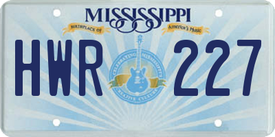 MS license plate HWR227