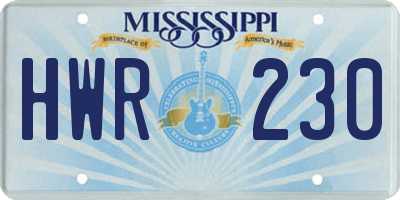 MS license plate HWR230