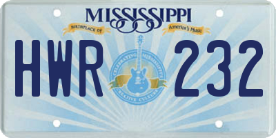 MS license plate HWR232
