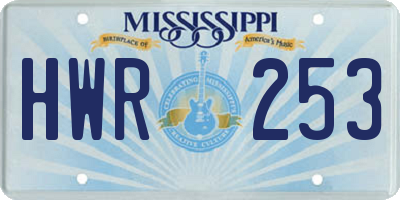 MS license plate HWR253