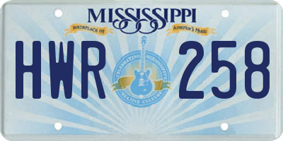 MS license plate HWR258
