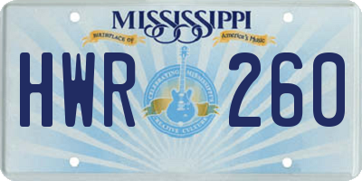 MS license plate HWR260