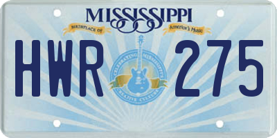 MS license plate HWR275