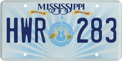 MS license plate HWR283