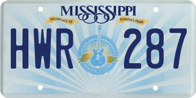MS license plate HWR287