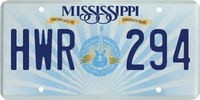 MS license plate HWR294