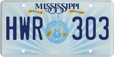 MS license plate HWR303
