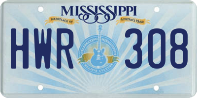 MS license plate HWR308