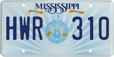 MS license plate HWR310