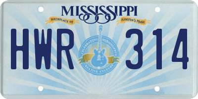 MS license plate HWR314