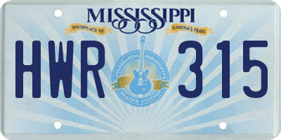 MS license plate HWR315