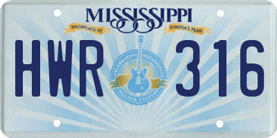 MS license plate HWR316