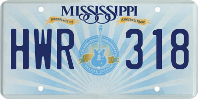 MS license plate HWR318