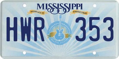 MS license plate HWR353