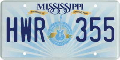 MS license plate HWR355