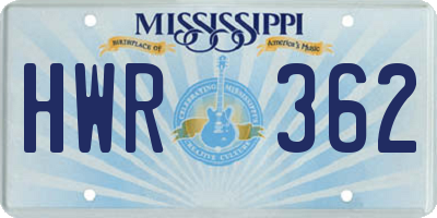 MS license plate HWR362