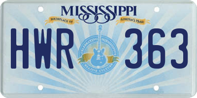 MS license plate HWR363