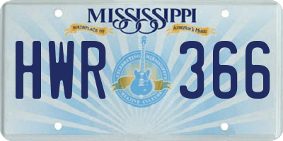 MS license plate HWR366