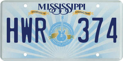 MS license plate HWR374