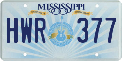 MS license plate HWR377