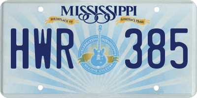 MS license plate HWR385