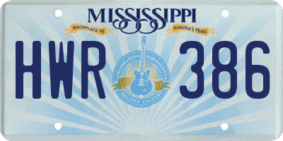 MS license plate HWR386