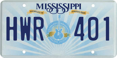 MS license plate HWR401