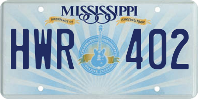 MS license plate HWR402