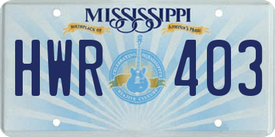 MS license plate HWR403