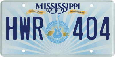 MS license plate HWR404