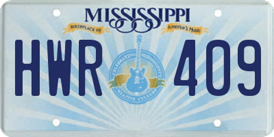 MS license plate HWR409