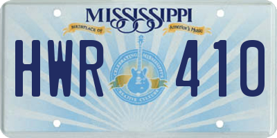 MS license plate HWR410