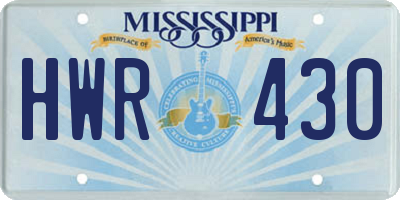 MS license plate HWR430