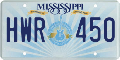 MS license plate HWR450